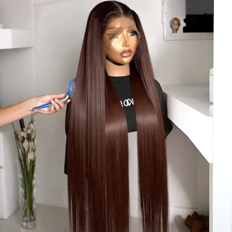 

32 34 inches 13x6 Straight Chocolate Brown Hd Lace Front Wig Human Hair 200 Density Human Hair 13x4 Lace Frontal Wigs For Women