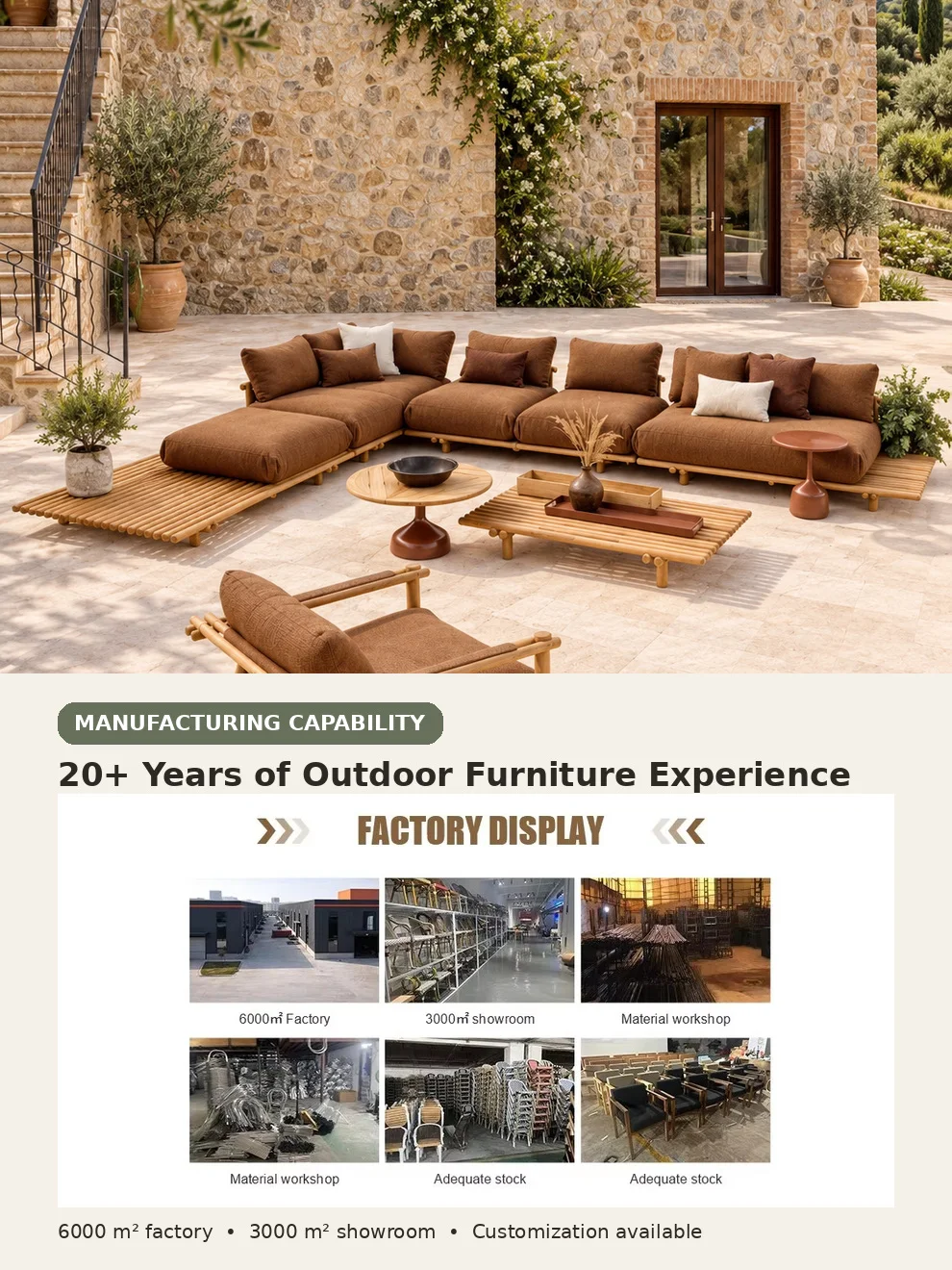 Weather Luxury Teak Frame PE Rattan Waterproof Sofa Set Outdoor Furniture Perfect For Garden Patio Poolside Beach Hotel