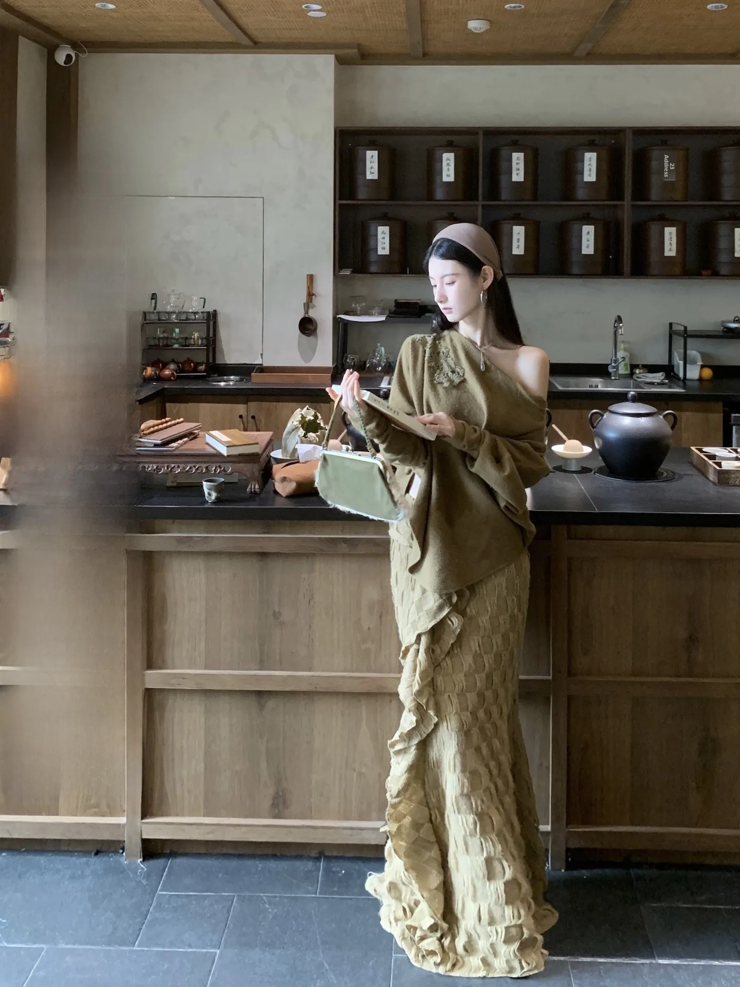 

Walkink Осенне-зимняя вязаная кружевная асимметричная юбка Batwing Sve Heavy Thiened f Ele Sle Wome...