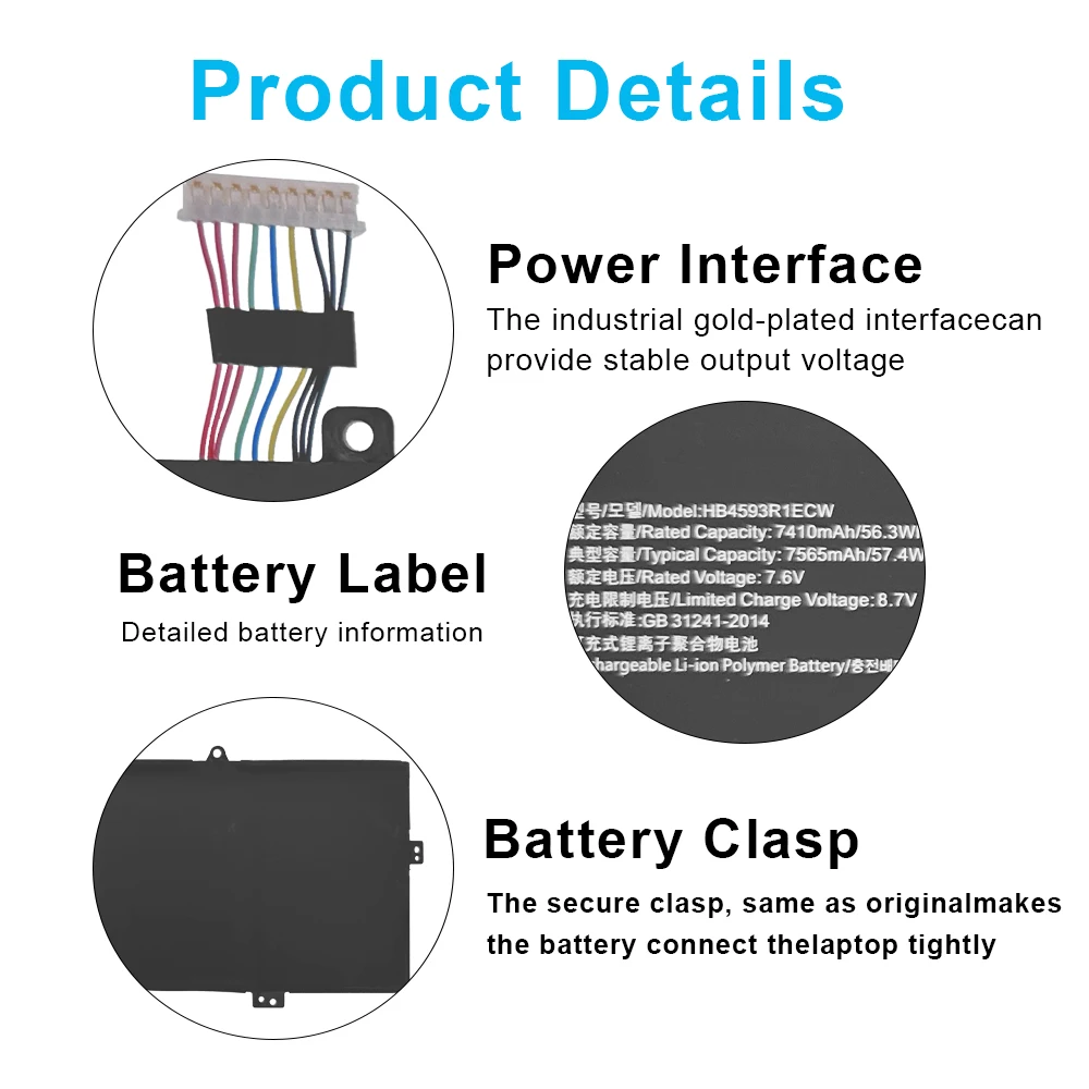 New HB4593R1ECW Laptop Battery For Huawei Matebook X Pro i7 Mach-W29 2019 MACH-W19B MACH-W29C KPL-W00 KLV-W19 VLT-W60/50 Series