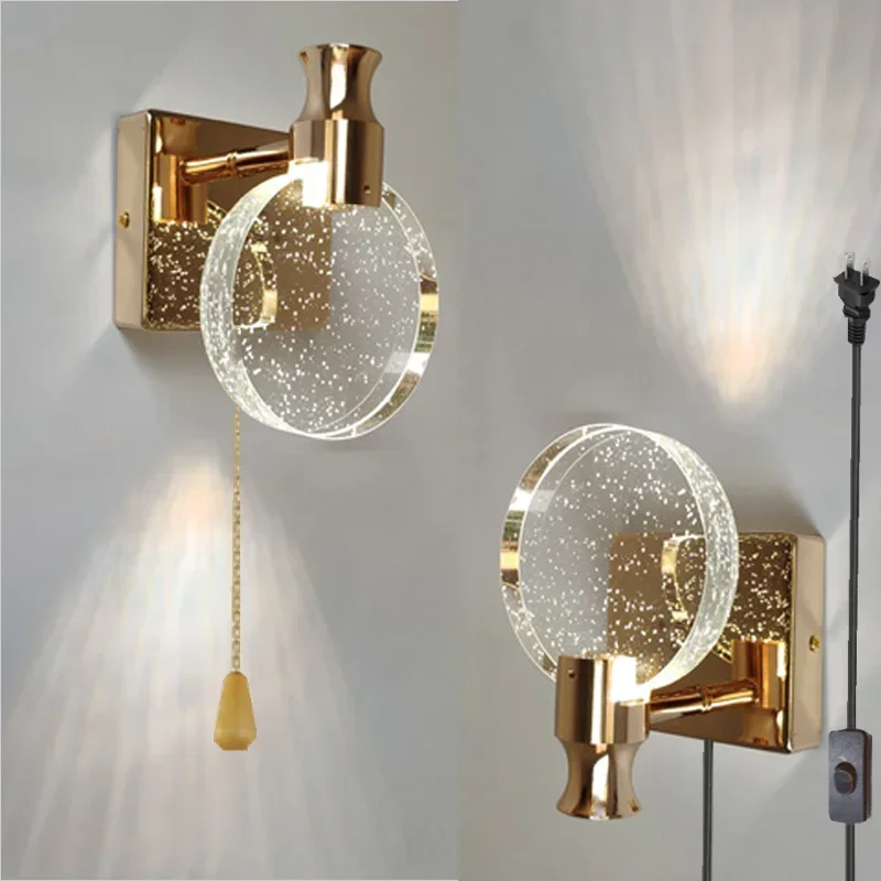 

Crystal Wall Lamp Led Modern Lighting Luxury Glass Gold Living Bedroom Bedside Mirror Stair Aisle Front Nordic Bathroom Lights