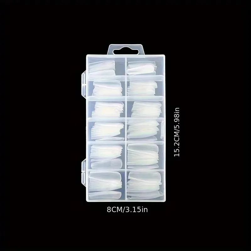 240 Transparent Nail Stickers, Including Coffin-Shaped, Almond-Shaped, Pointed, Oval, Square and Other Shapes, 12 Sizes of Full-Cover Acrylic Press-On Nails, Suitable for Home DIY Manicure and Nail Salon Use