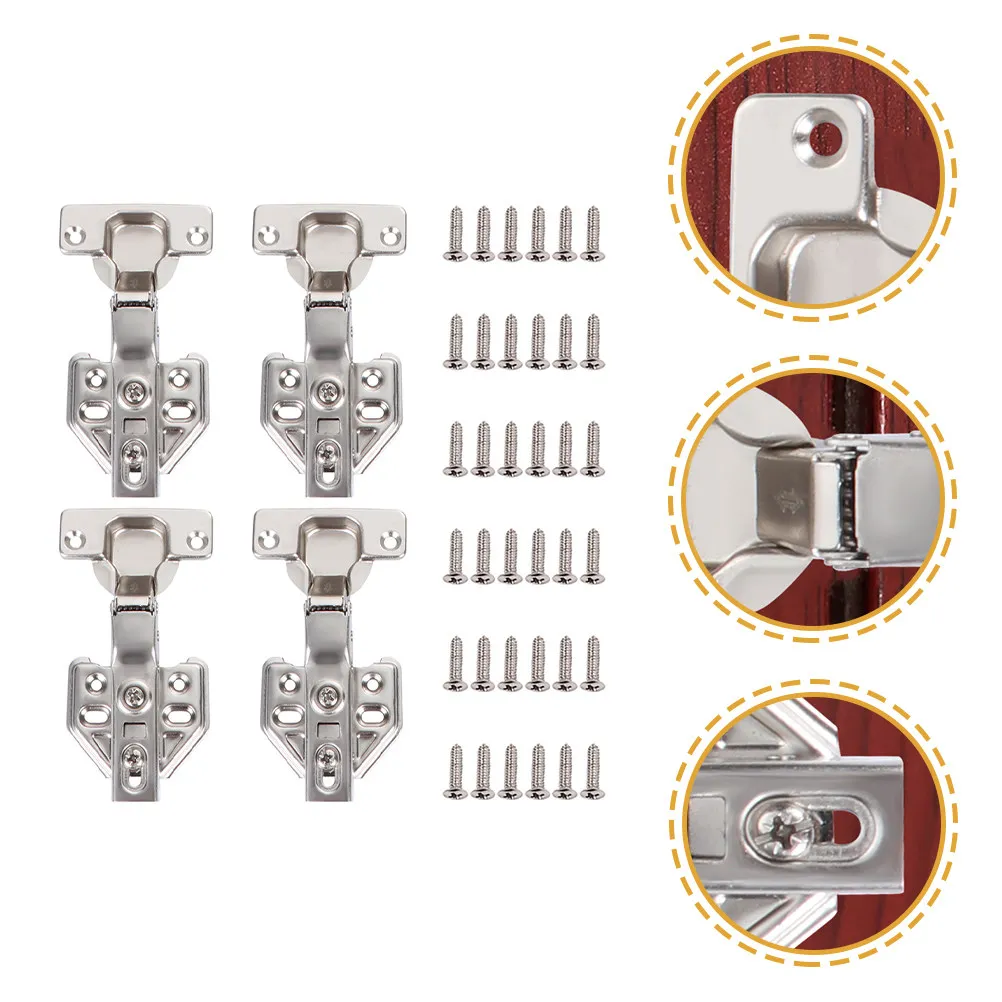 

4Pcs Stainless Steel Hydraulic Hinge for Cabinet Doors Smooth Silent Closing Half Cover Hinge Kitchen Storage Solution
