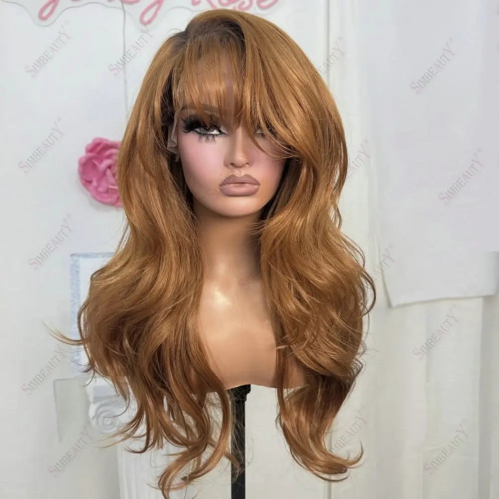 Vollspitzenperücken aus Remy-Echthaar, klebefrei, lange, lockere Wellen, Orange-Braun, 13x6 Spitzenfront/360 Spitzenfrontperücken für Damen, für den täglichen Gebrauch – Detail 2
