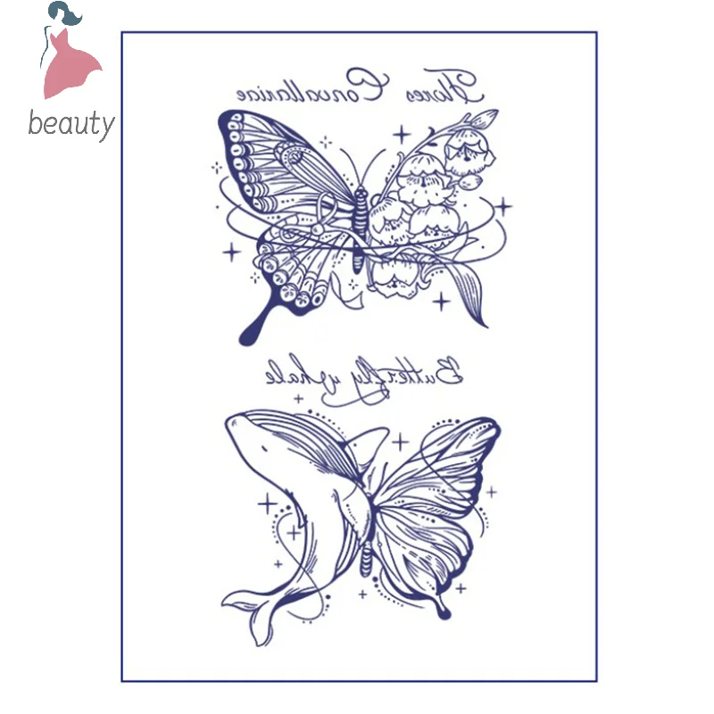 Pegatinas de tatuaje falso de mariposa realista para niñas, tatuajes temporales 3D para brazo, pierna, pecho, cuerpo, tatuajes lavables