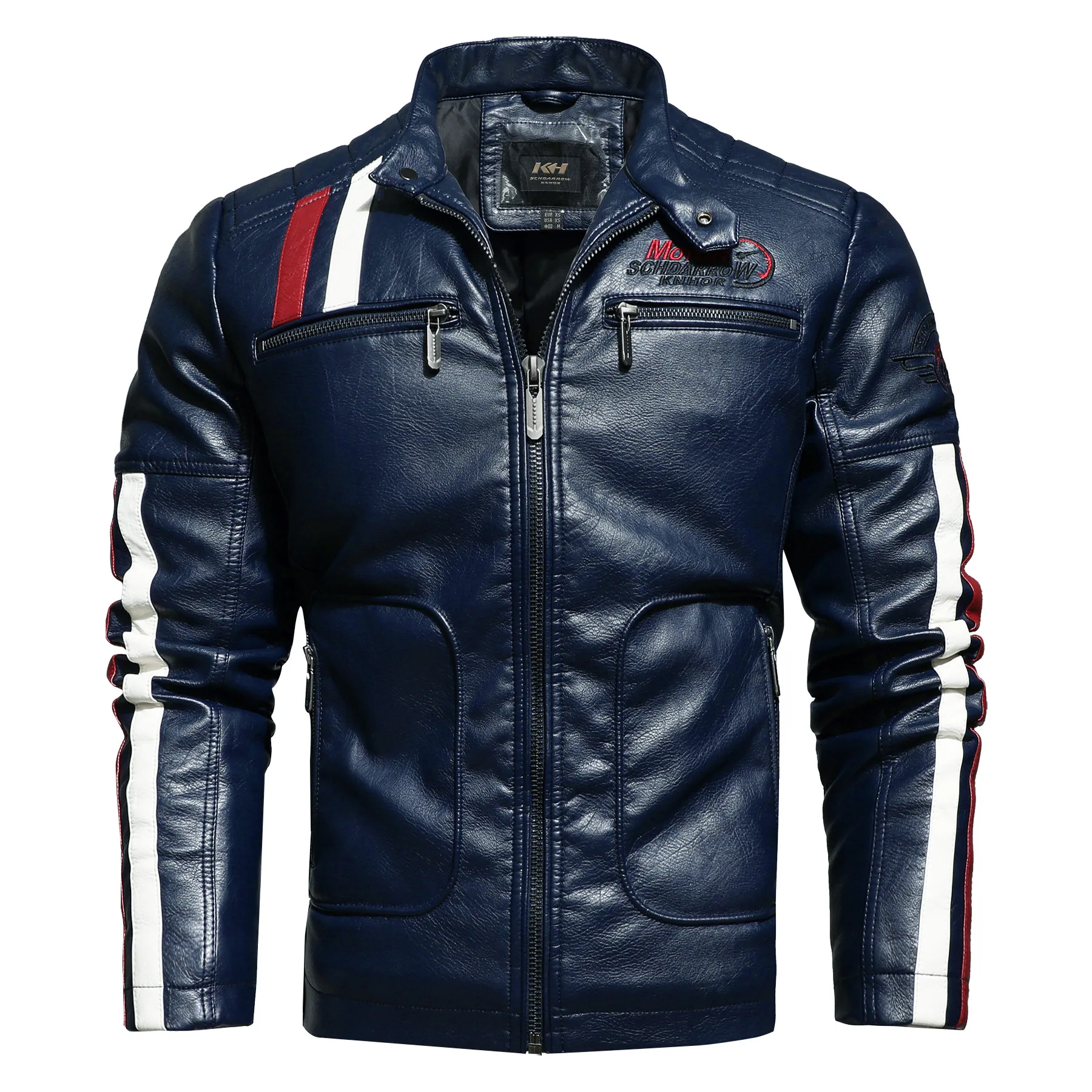 Leather Men's Racing Jacket With Cotton And Thickened Motorcycle Jacket, Fashionable And Versatile With Color Stripes, Autumn An