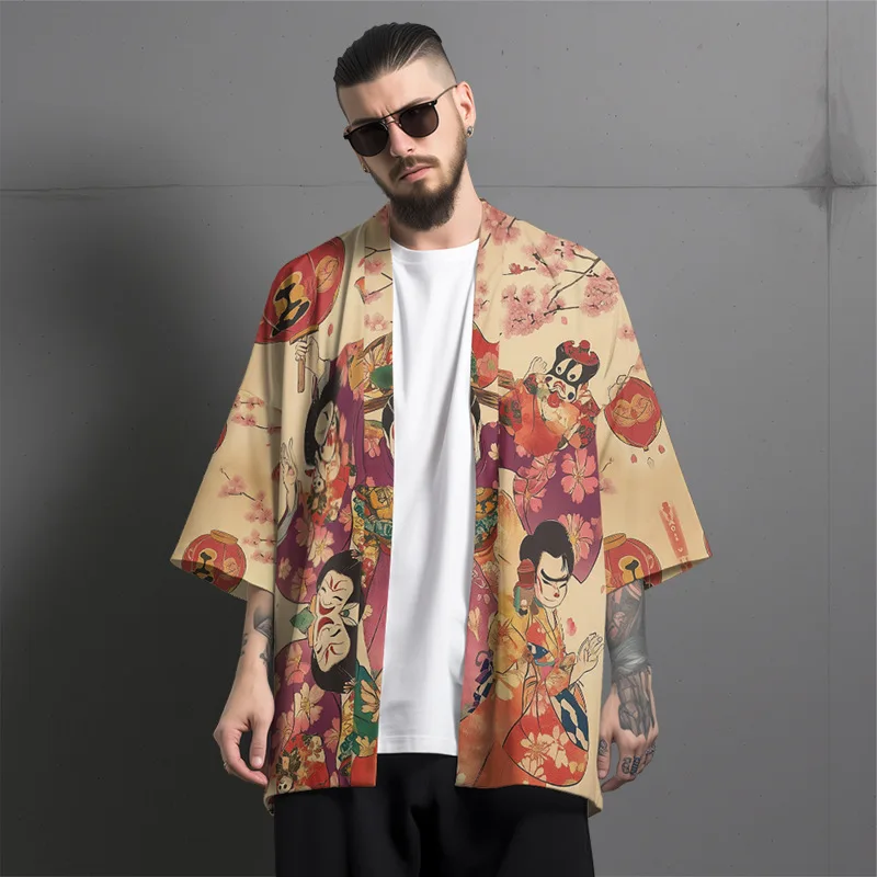 

traditional clothing men women casual loose kimono Japanese Ukiyo-e printed summer beach cardigan haori shirts