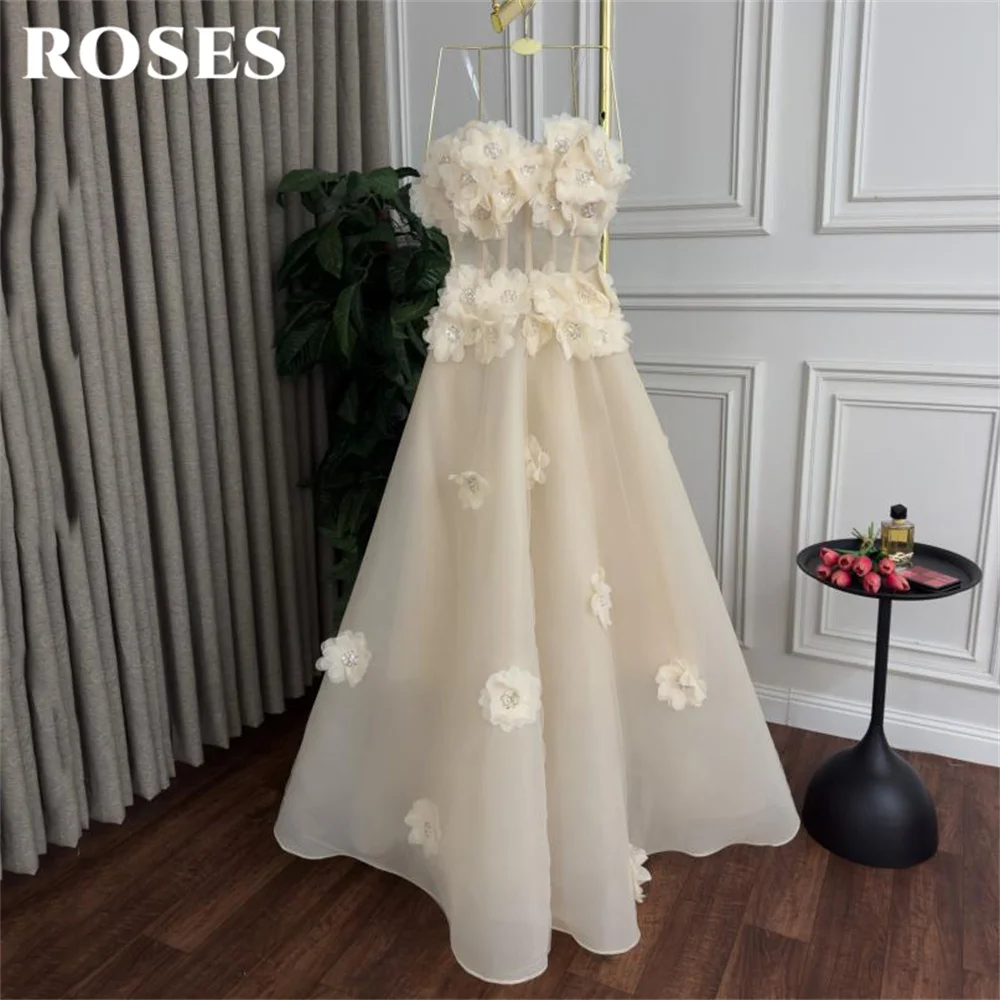 

ROSES Ivory Party Dress Sweetheart Maxi Evening Dress Floral Appliques and Crystal Accents فساتين السهرة Customized