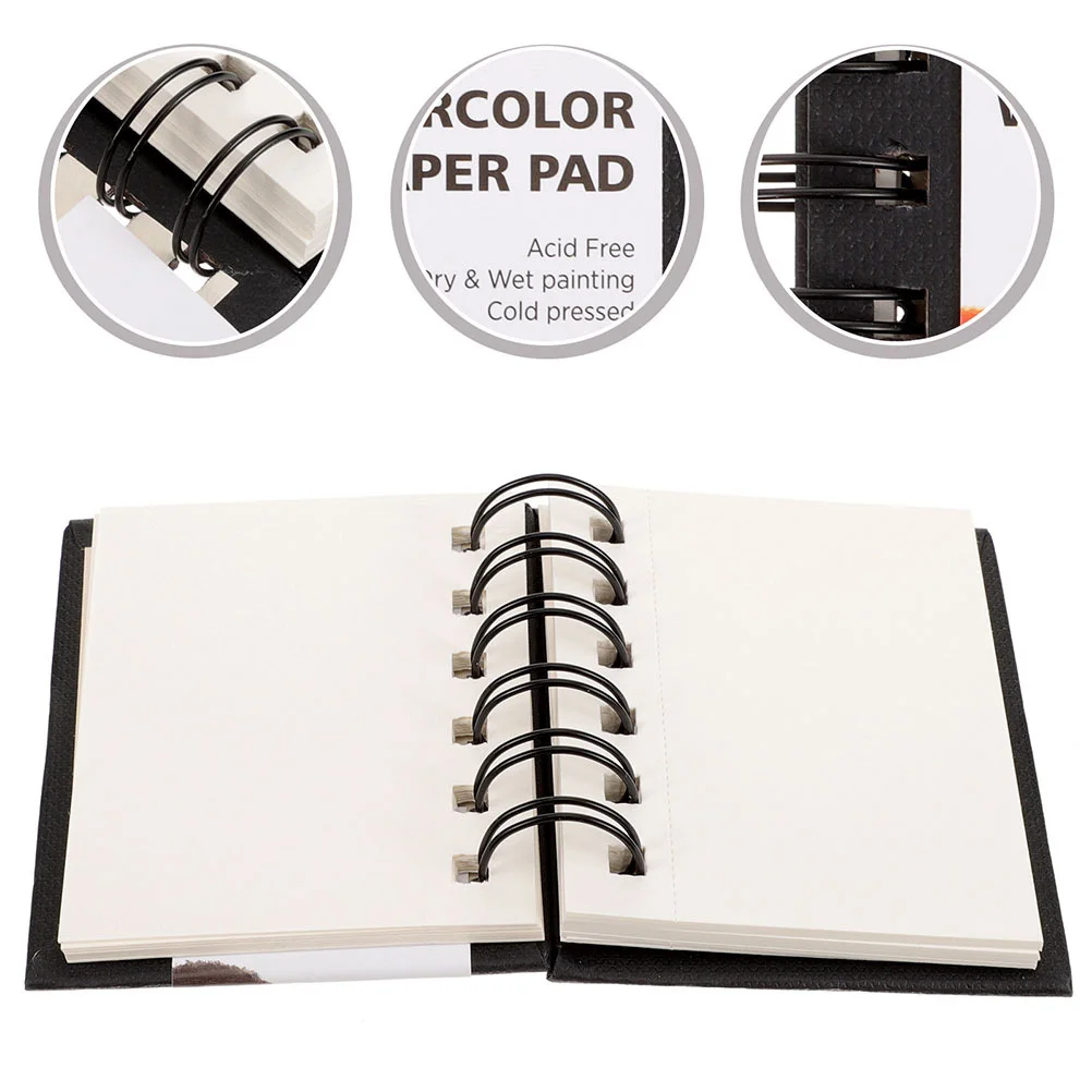 

2pcs Watercolor Sketch Pad Durable Hardcover Art Drawing Painting Coil Paper Easy Remove Pages Space Saving