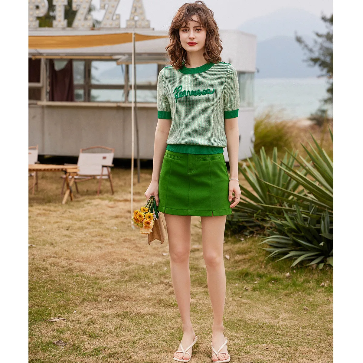 LOUIS YAO Women Knitwear T-shirt 2024 Summer Fashion Letter Tee O Neck Short Sleeve Pullover Short Top