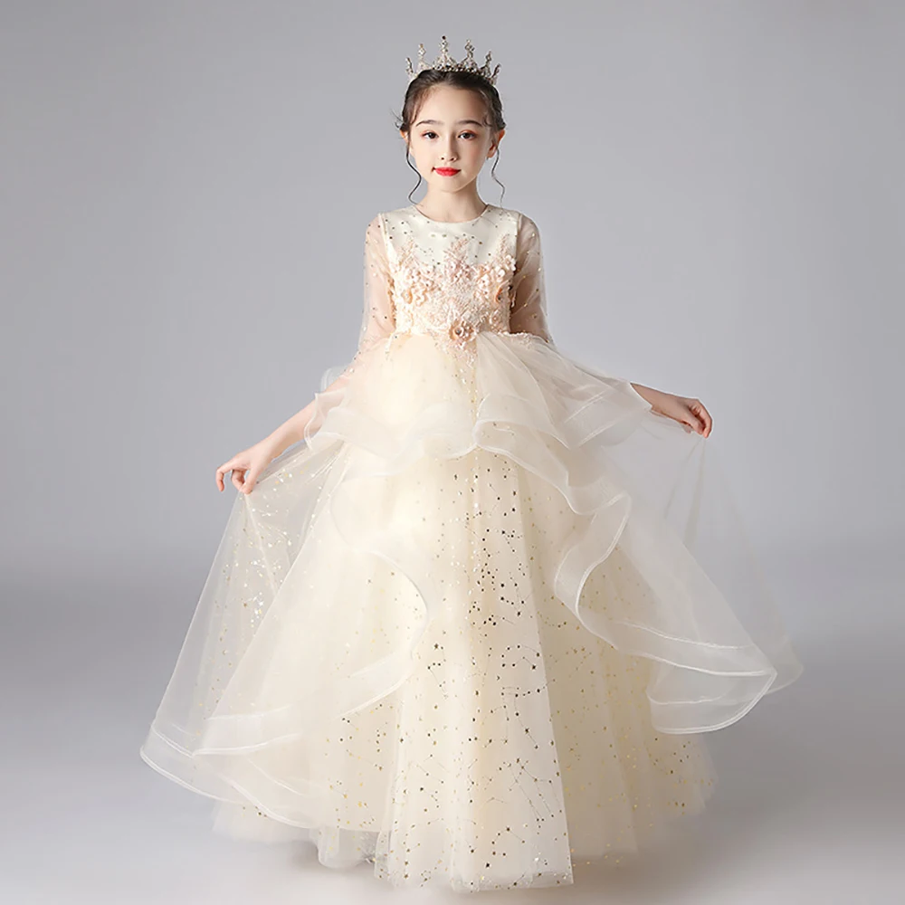 Little Girls Banquet Formal Dress Flower Girls Party Piano Performance Prom Dresses Children\'s Birthday Ball Gown Tutu Tulle