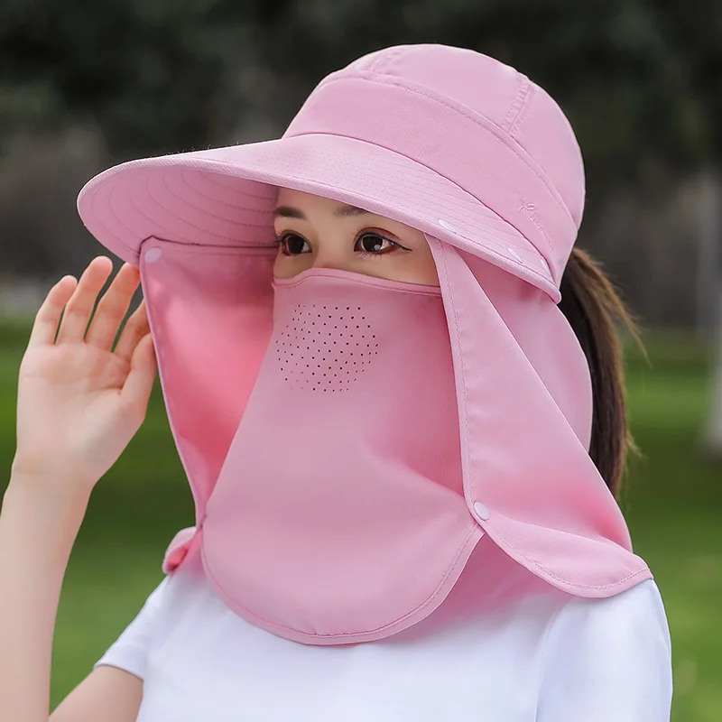 Sombrero de verano para mujer, sombrilla de ciclismo al aire libre, máscara facial de ala ancha, transpirable, sombreros de sol casuales, visera de