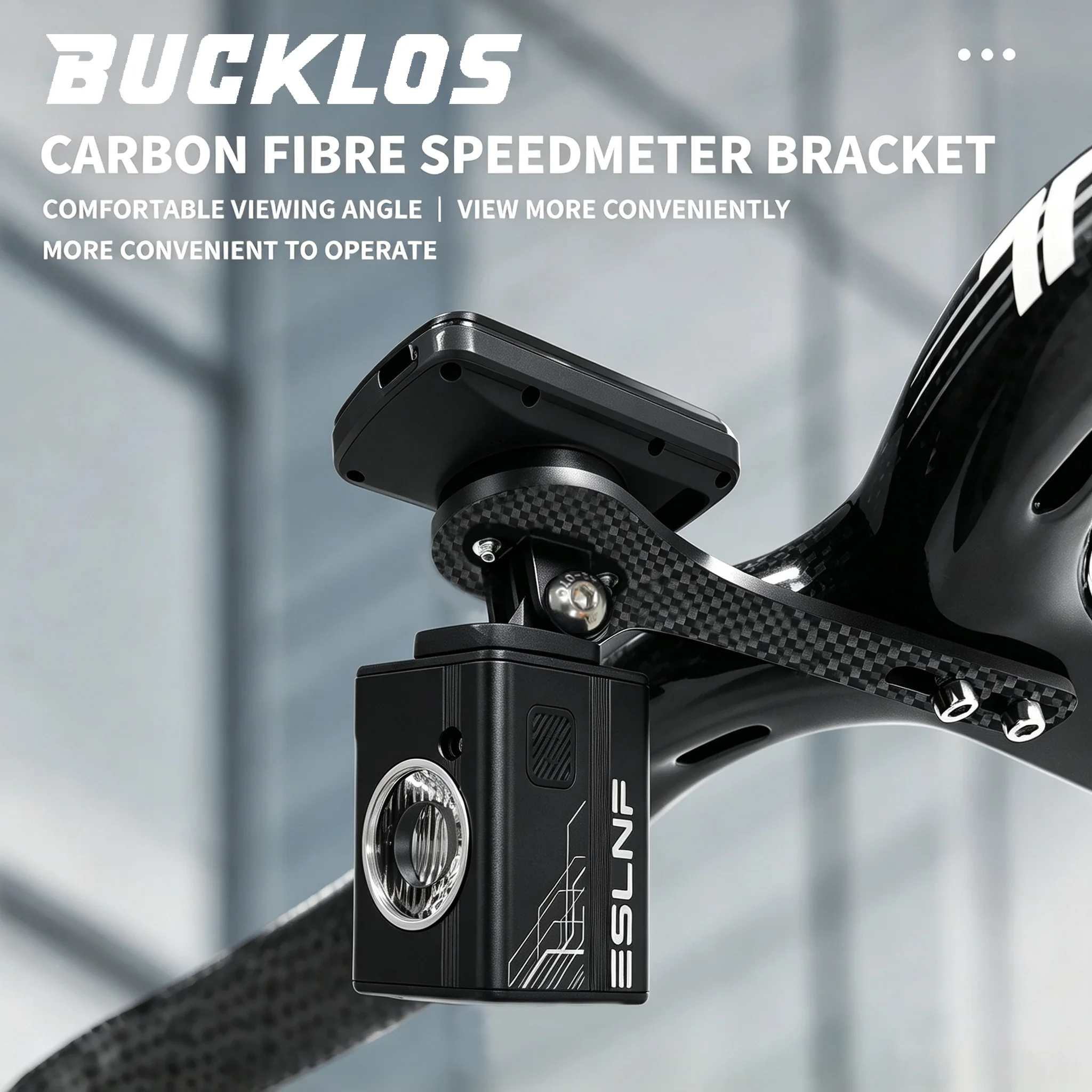 Soporte para velocímetro de bicicleta de fibra de carbono BUCKLOS, 143 mm, soporte para ciclocomputador, soporte para cronómetro de bicicleta de carretera y montaña, compatible con GARMIN, BRYTON y cámaras deportivas.