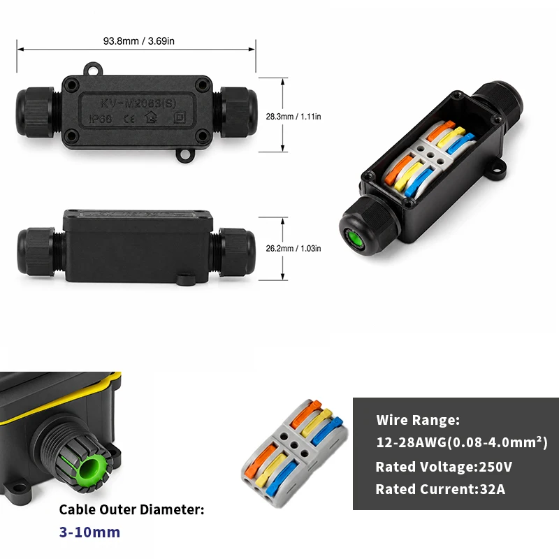 IP68 Waterproof Electrical Junction Box 450V Multiple Sizes Plastic Project Enclosure for Outdoor Wiring and Cable Protection
