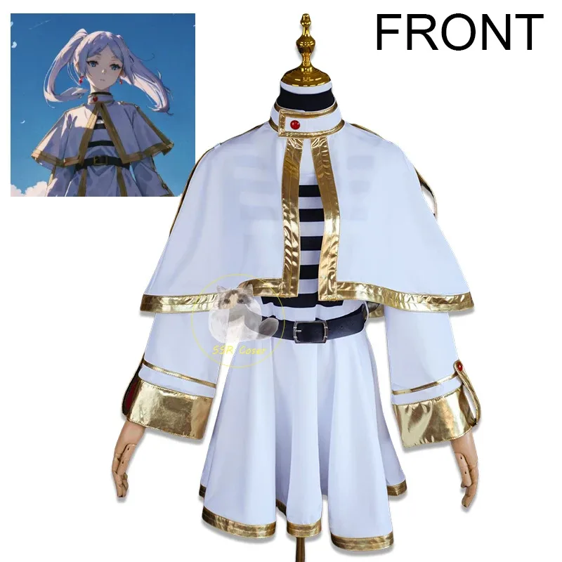 2025 anime traje uniforme frieren no funeral cosplay halloween natal fantasia bruxa branco elf-orelha feminino co