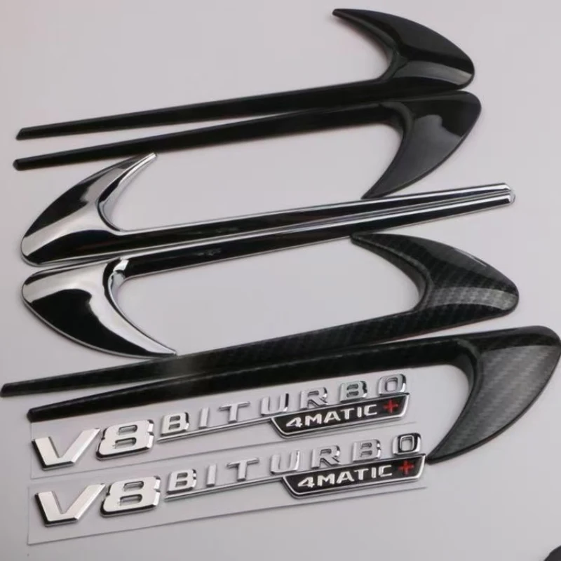 

Stickers A Pair Side Fender ABS Emblem Sliver Black Carbon Fiber Pattern For Mercedes Benz AMG A B C E S G Class Car Accessories