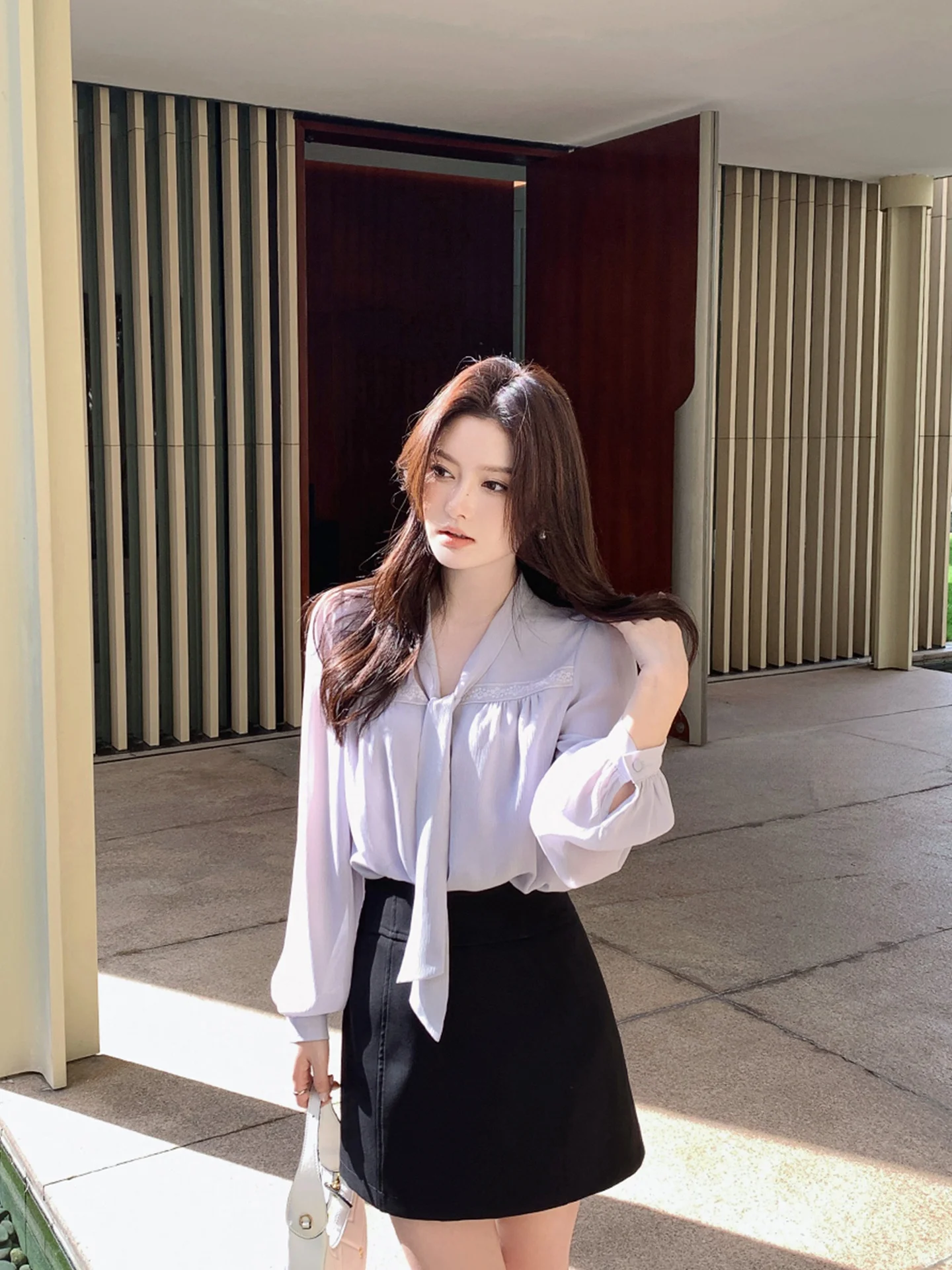 

Ele Purple Long Sve Women's irt Chiffon Top Spring Autumn Faionable Ladylike Commute Sle Loose Fit Polyester Fiber