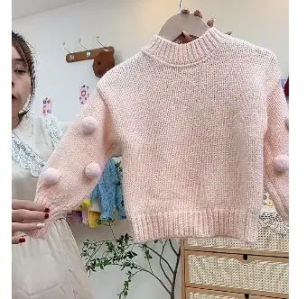 Girls Clothes Lovely and Sweet Pullover Top Kids Sweater and Cute Skirt Solid Cute Hairball O-Neck Casual Autumn Winter Warm