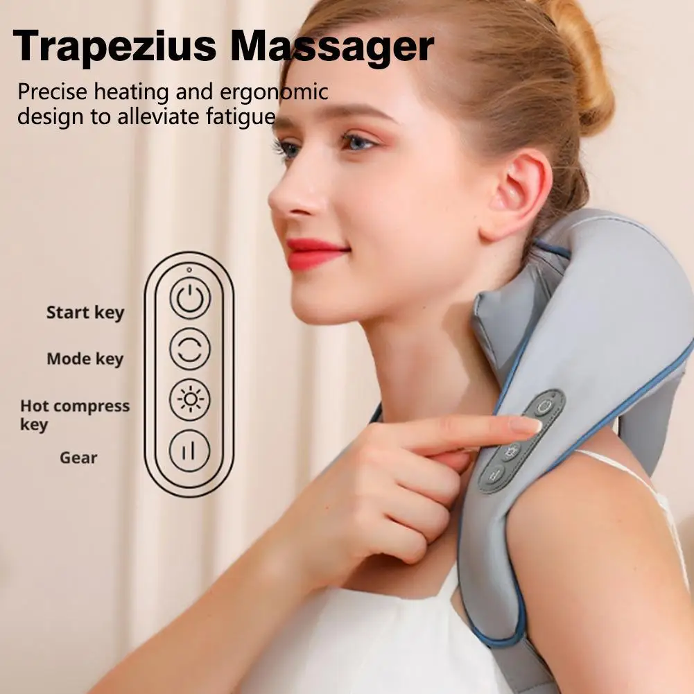 

Shiatsu Neck And Shoulder Massager Shawl Kneading Spine Back Muscle Relaxer for Car Home Use Trapezius Neck and Shoulder Massage