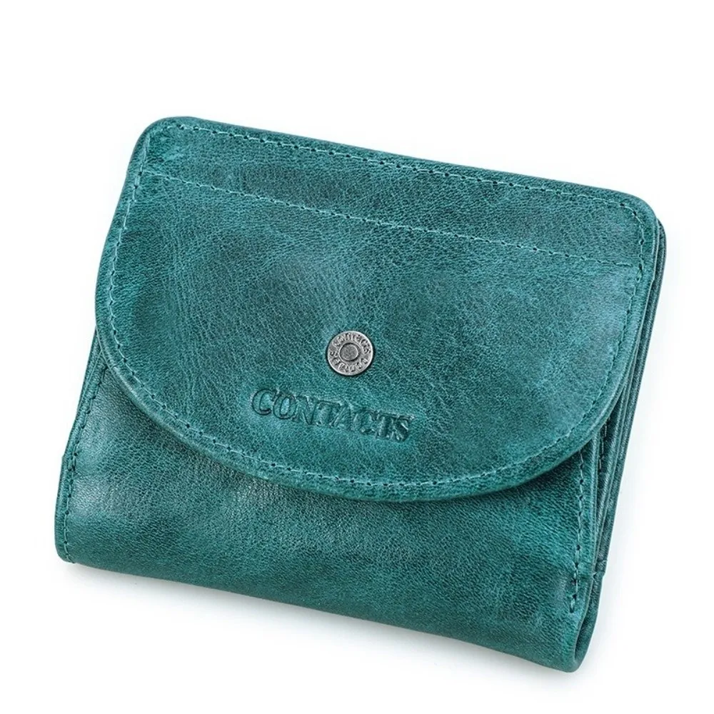 Retro Genuine Leather Purse Ultra Thin Large Capacity RFID Bank Credit Card Holder Portable Clutch Folding Coin Purse Pocket