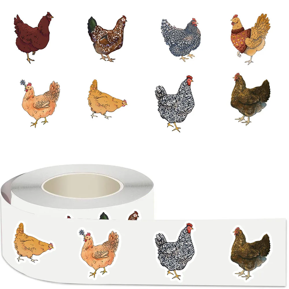 500PCS Cartoon Chicken Hen Animal Stickers Roll for Water Bottles Laptops Refrigerators Luggage Phones - Assorted Stationery Dec