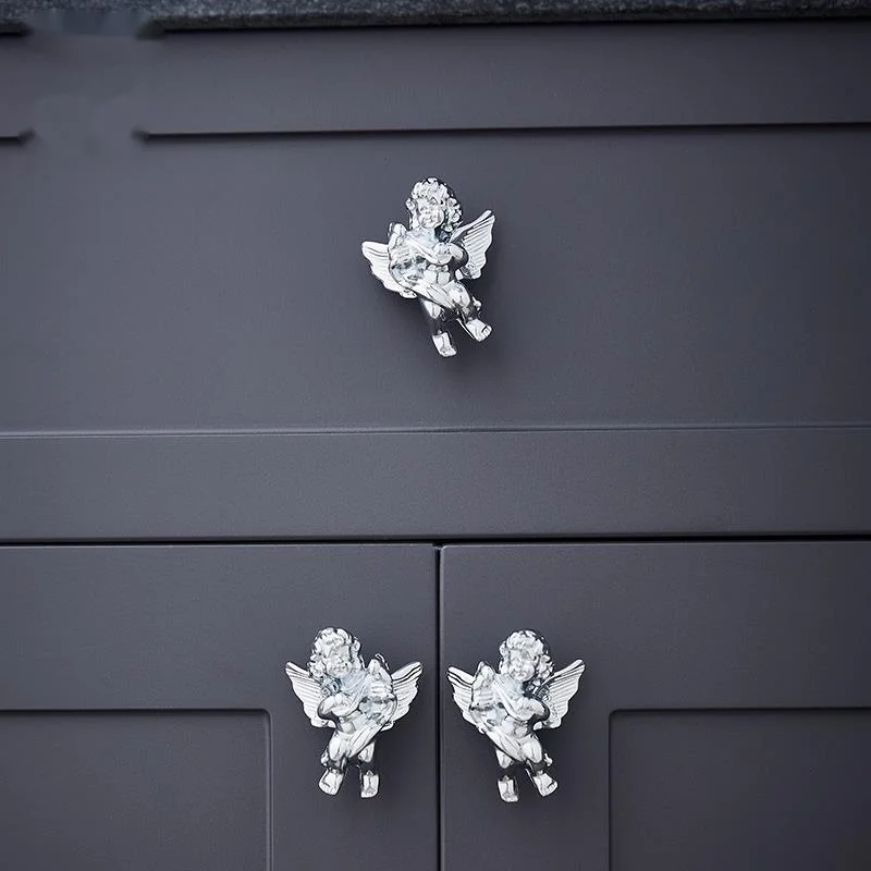 Luxurious Wardrobe Knobs Pure Copper Drawer Pull Angel-Shaped Handles Chrome-Plated Corrosion-Resistant Grips High-End Aesthetic