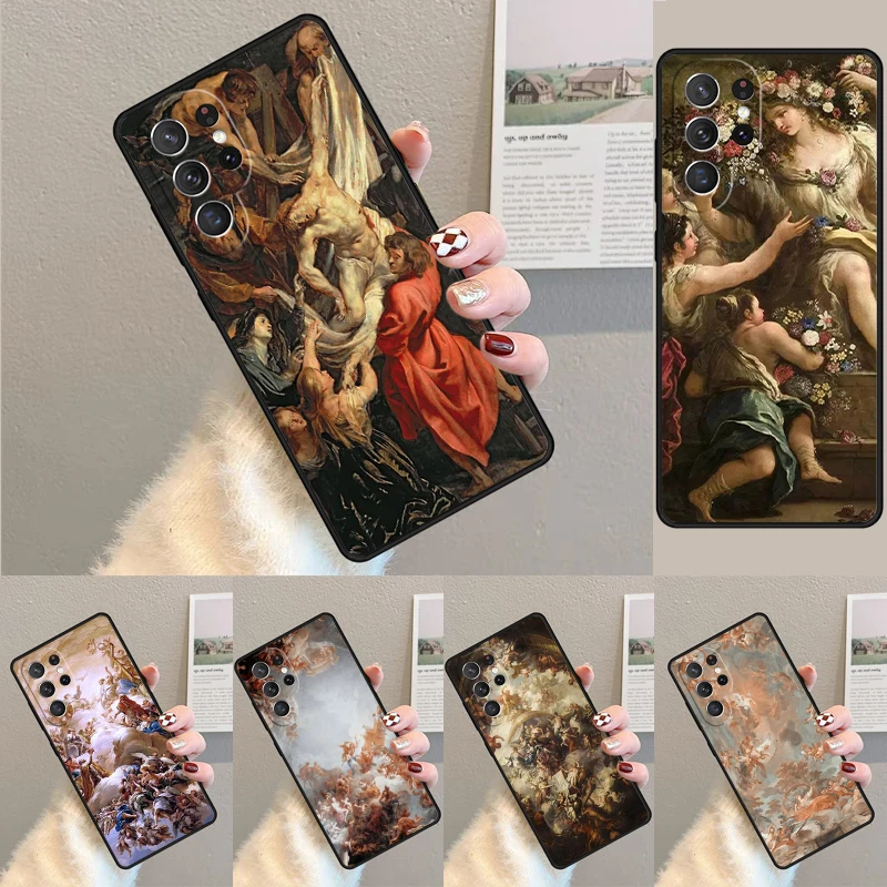 Cover For Samsung Galaxy S24 Ultra S21 S22 S8 S9 S10E Note 10 20 Plus FE S23 Vintage Baroque Painting Phone case Coque