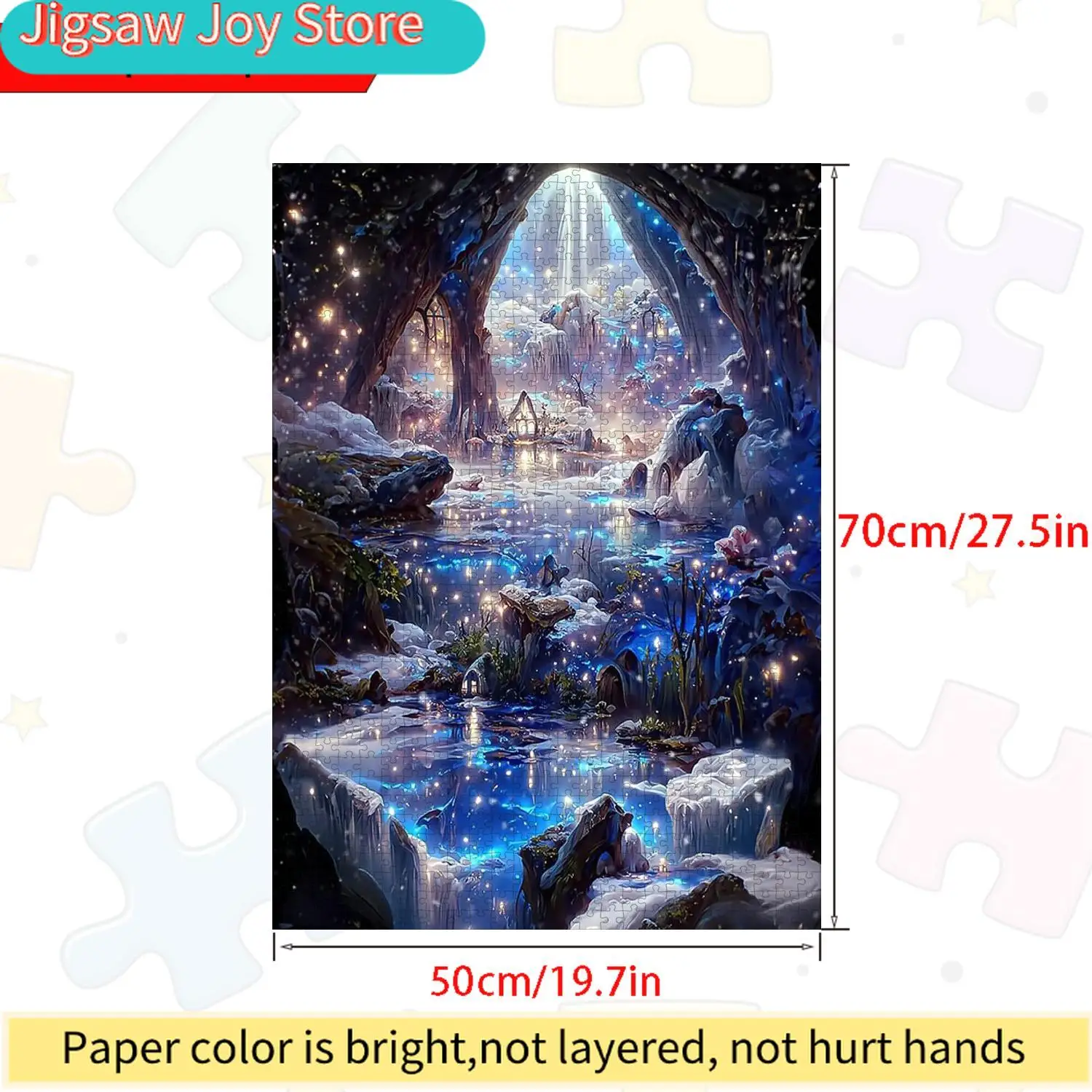 Jigsaw Puzzle, Cave Mountain Spring Design, Vibrant Colors, High Quality, Large DIY Puzzle for Home Decor, Family Brain Chall
