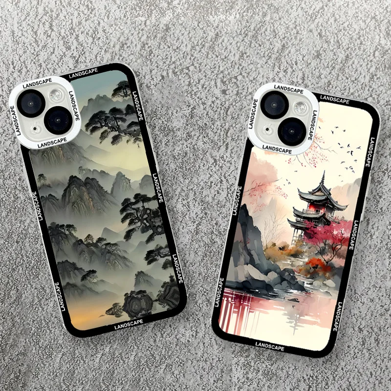 For Xiaomi 13T Pro Case Chinoiserie Landscape Phone Case For Xiaomi 14 13 12 Mi 12T 11T 11 Lite 5G Poco X5 F5 X3 X6 M6 Pro Cover