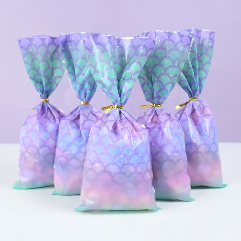 50Pcs Mermaid Birthday Candy Bags For Kids Mermaid Tail Cookies Gift Bag Packaging Supplies Girls Mermaid Party Decoration