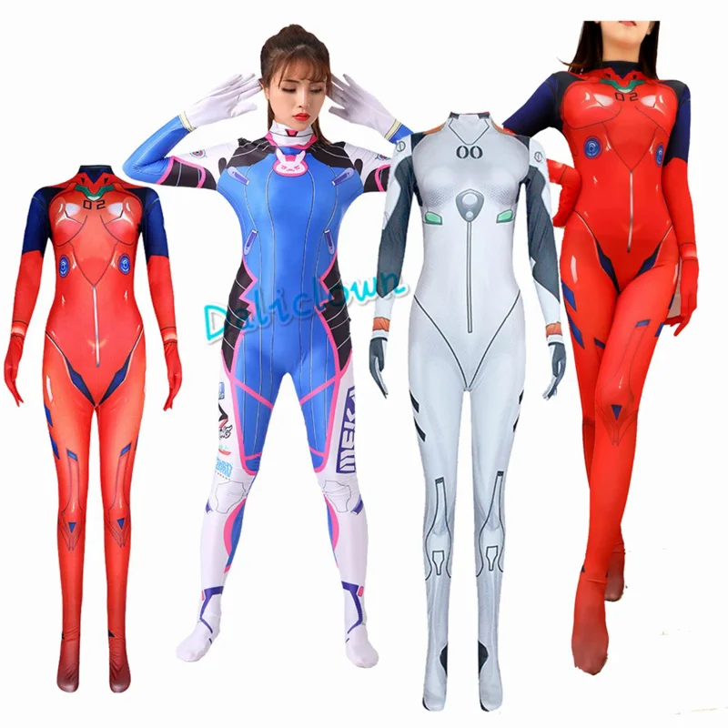 Asuka Langley Saryu Ayanami Rei Zero Two Dva Cosplay Costume Asuka Test Jumpsuit Zentai Suit Anime Halloween Bodysuit Women