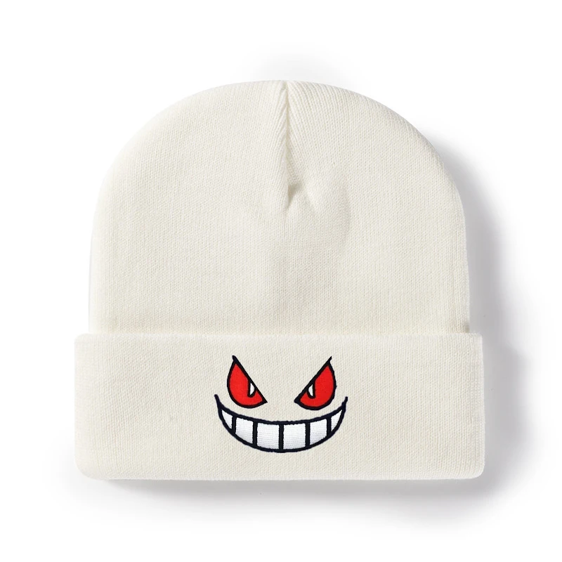 Europe and the United States new cartoon big mouth red eyes embroidered knitted hat warm hat autumn and winter wool hat.