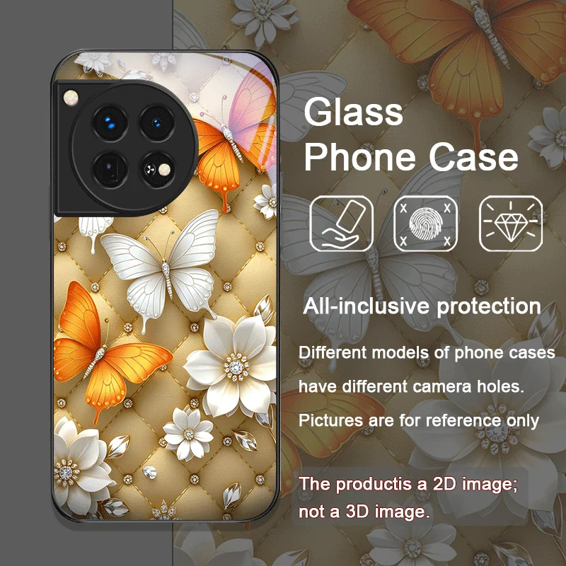 حافظة هاتف من الزجاج المقسى على شكل فراشة ذهبية لهاتف OnePlus 13 R 12 11 10 ACE2 ACE3 Pro Nord 2T 4 CE2 ACE3 Lite