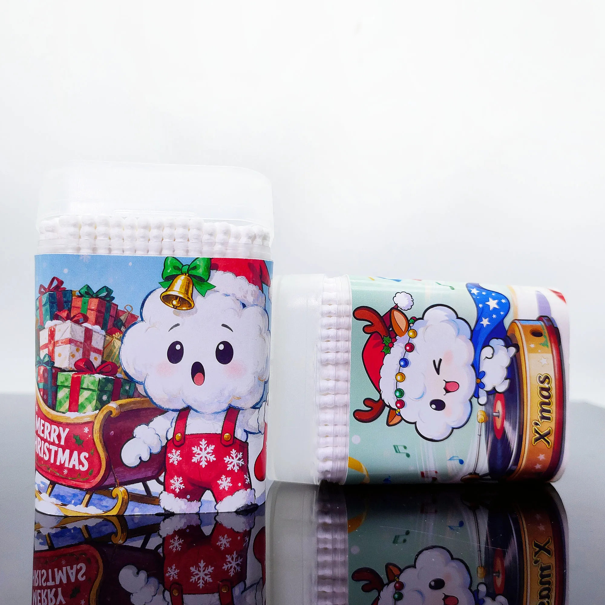 200 шт./600 шт. рождественские ватные тампоны с многофункциональными двусторонними ватными тампонами и спиральными круглыми ватными тампонами.