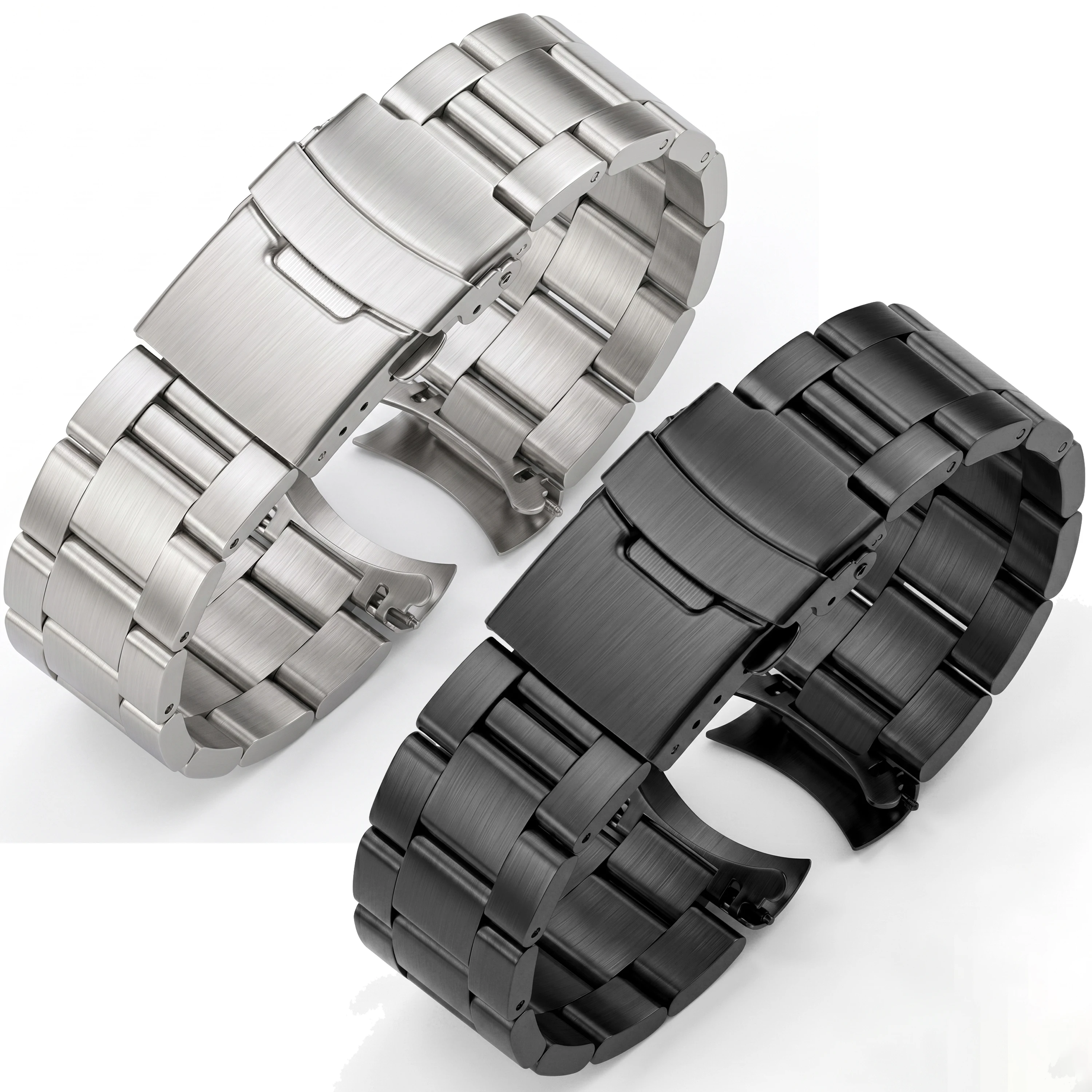 

Curved End Solid Stainless Steel Watch Band 20mm 22mm Brushed 3-Link Bracelet Compatible with SKX007 SKX009 Safety Clasp