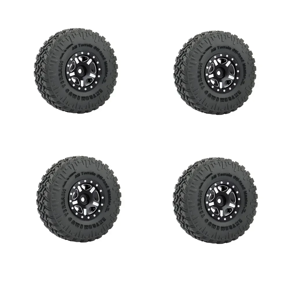 4PCS SCX24 Metal Wheel Rims and Rubber Tires Kit for 1/24 RC Crawler Car Axial SCX24 90081 AXI00001 AXI00002 Wheel Parts