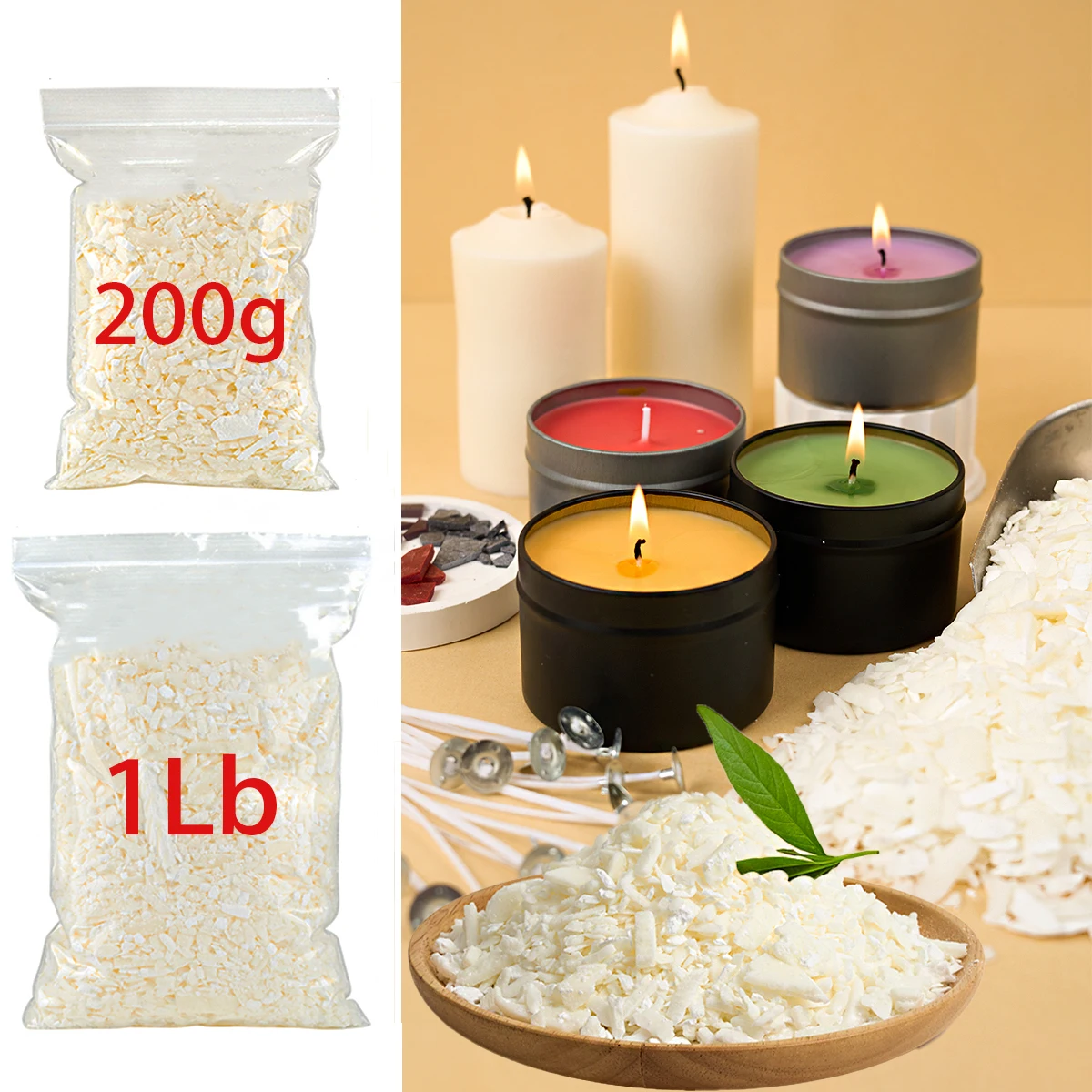 

200g/1Lb Natural Soy Wax White Candle Wax for Diy Scented Candle Making Supplies Environmental Protection Handmade Gift Material