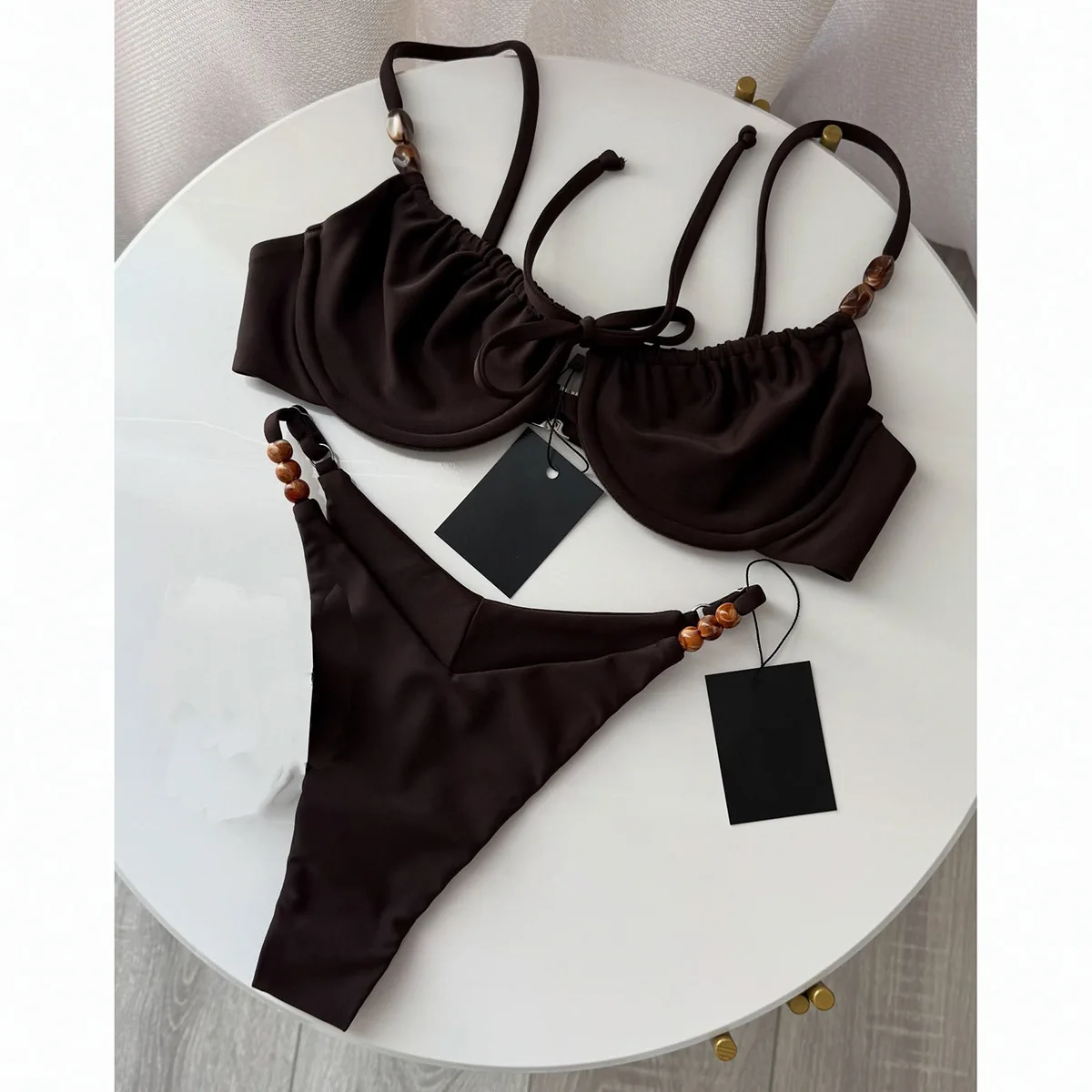 Новый сексуальный купальник 2026 года: микро-бикини на шнуровке с косточками и подкладкой, пляжный комплект для женщин, пуш-ап, низкая талия, бикини с декором из бусин