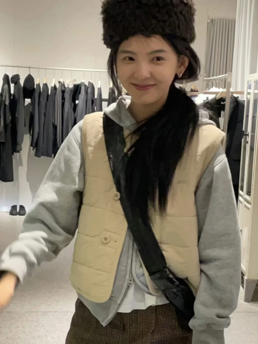 

Double-Sided Wearable Dongda Gate Winter Vest Women's Warm Base Layer Cotton Jaet Commute Sle round Ne ort Length