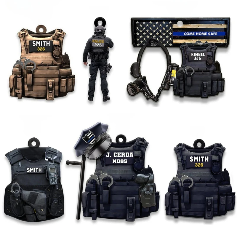 Creative Police Military Uniform Car Pendant Acrylic Keychains Men Backpacks Hanging Keyring Jewelry Bag Charm Ornament Gifts