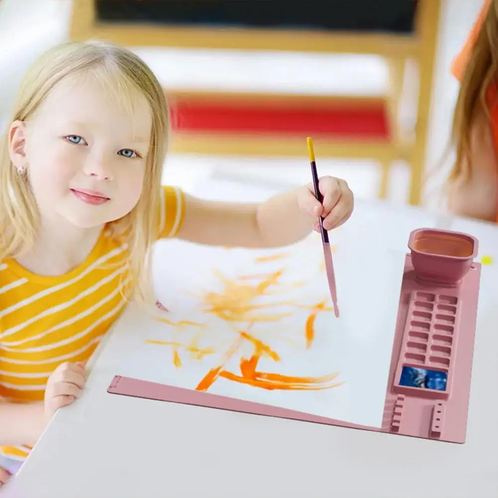 Silicone Painting Mat with Water Cup Brush Holder 14 Wells Washable Artist Kids DIY Painting Art Mat Drawing Supplies Kids Gifts image 4