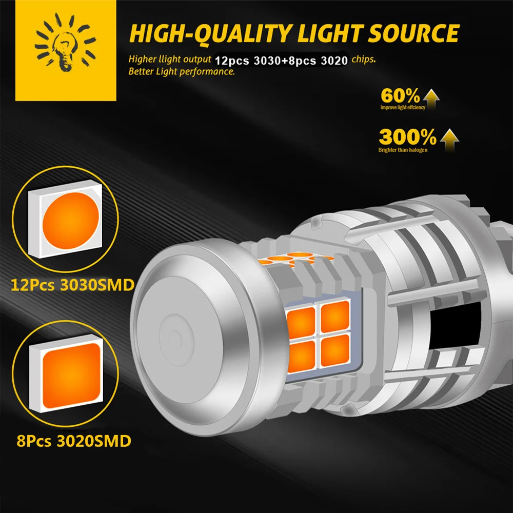 2Pcs T25 3157 P27/7W LED Amber Bulb Canbus No Hyper Flash Car Backup Reverse Light Tail Bulbs Signal Brake Lamp Plug and Play