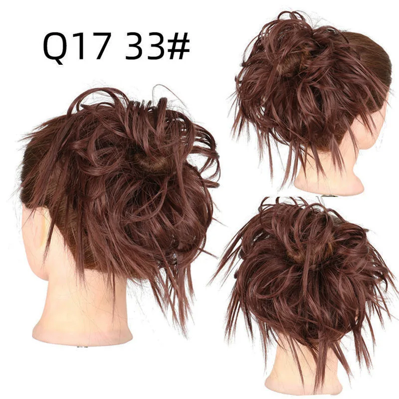 Synthetischer, unordentlicher, flauschiger Haarknoten, zerzaustes Haarteil, elastisches Band, Chignon, Haargummi, Pferdeschwanz-Erweiterungen, Haarschleife für Frauen – Detail 11