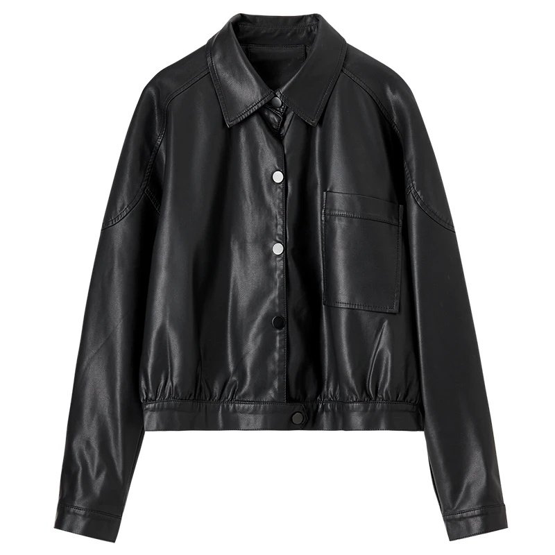 SENTUBILA Giacche in ecopelle Donna 2025 Primavera Autunno Nero Manica a goccia Crop Pu Giacca Donna Tuta sportiva Abbigliamento donna W51G58695