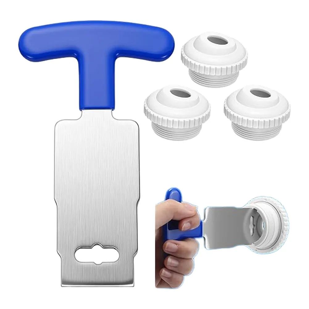 Stainless Steel Pool Jet Wrench with Ergonomic Blue Handle and 3 SP1419D Directional Backflow Nozzles for Hayward
