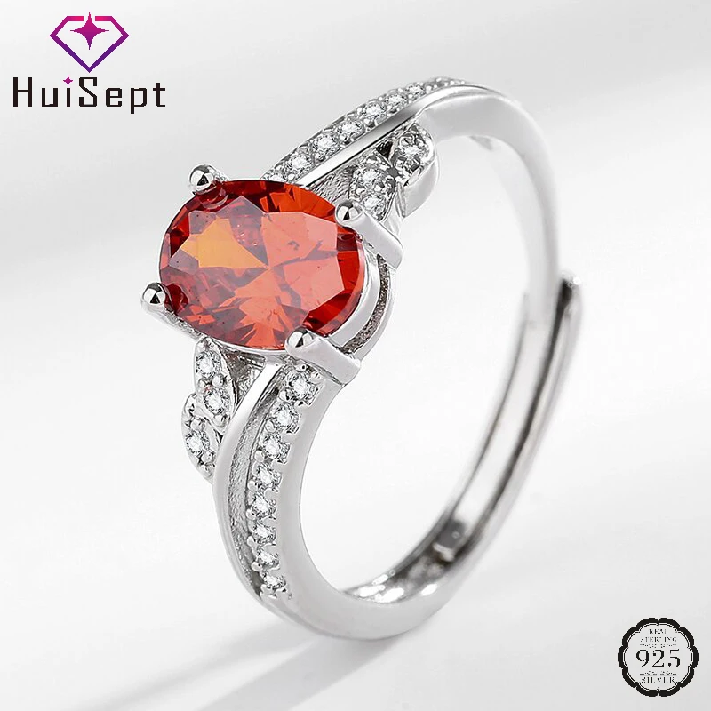 

HuiSept Classic 925 Silver Jewelry Ring with Ruby Zircon Gemstone Finger Rings Accessories for Women Wedding Party Promise Gifts