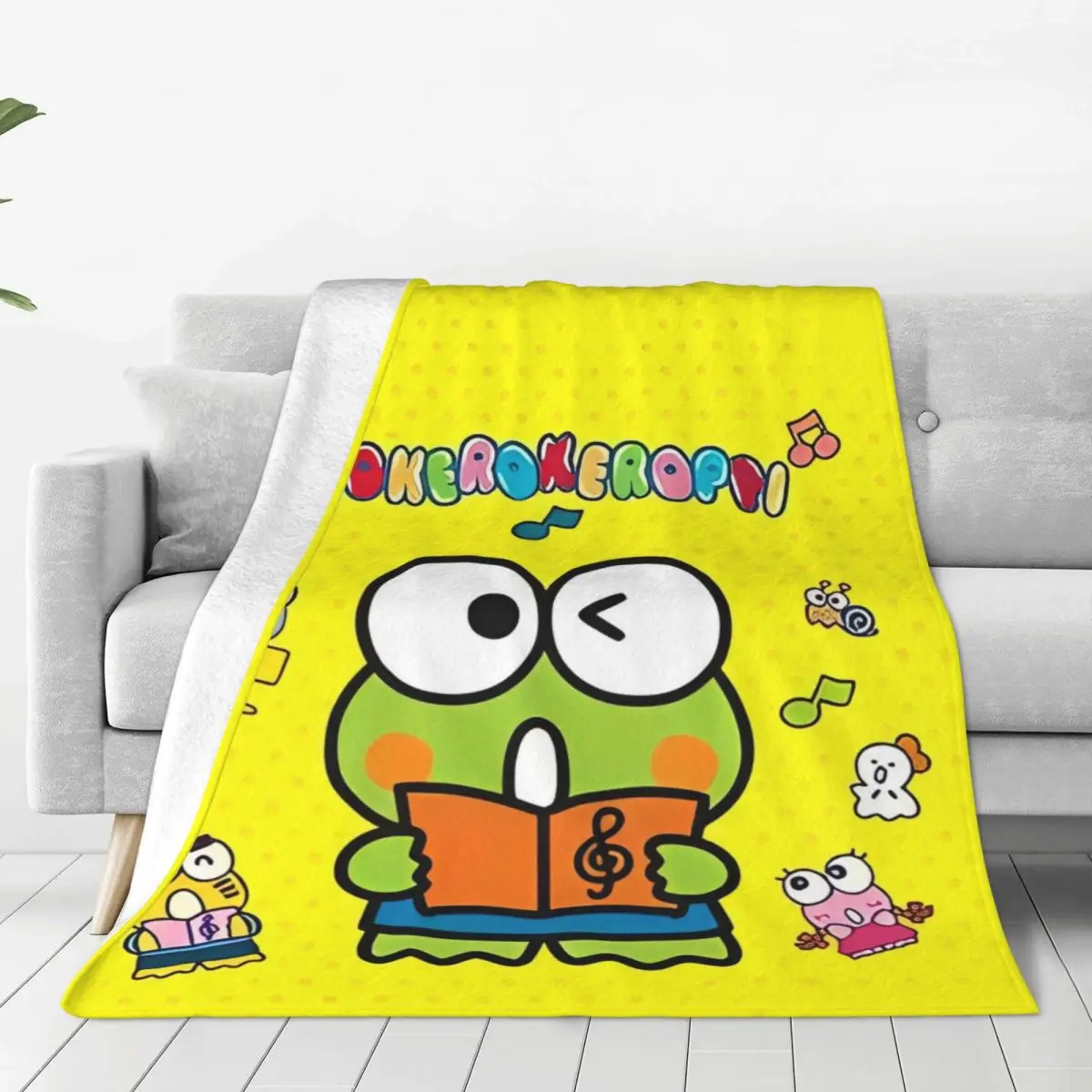

Cartoon Sanrio Keroppi Flannel Blanket Winter Super Warm Throw Blanket for Girls Boys Home Decor Novelty Bedspread Bed Cover