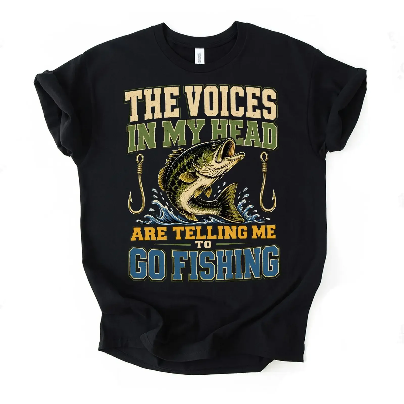 The Voices In My Head Tell Me To Go Fishing T Shirt Funny Bass Humorous Angler GifT For Outdoorsman Dad vintage Washed Unisex