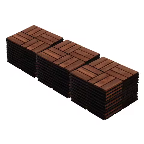 Interlocking Deck Tiles Checker Pattern, 30 PCS 12" X 12" Square Acacia Hardwood Outdoor Flooring