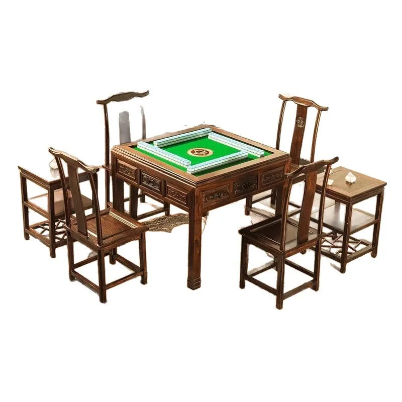 Solid wood antique mahjong table, all solid wood automatic table chess table and chair combination